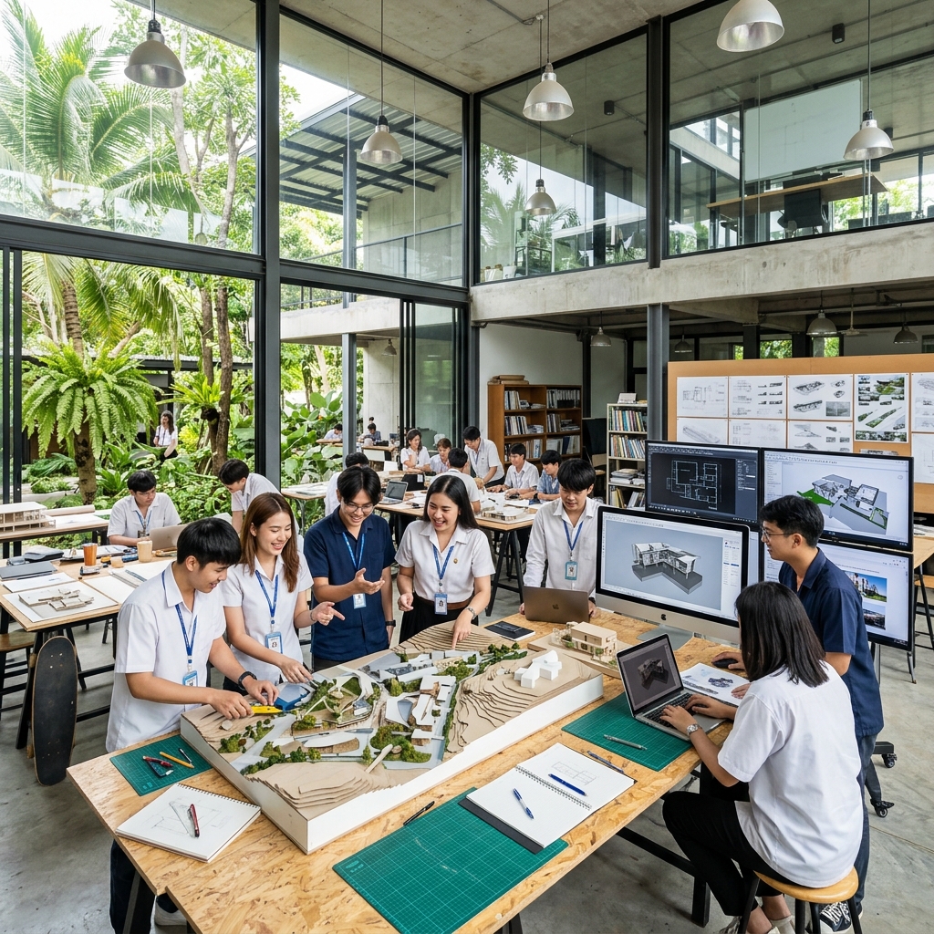 บรรยากาศการเรียนและตรวจแบบในสตูดิโอสถาปัตยกรรม มทร.อีสาน ปัจจุบัน